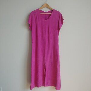 Milson deep pink linen midi dress relaxed fit V neck short sleeves size 8